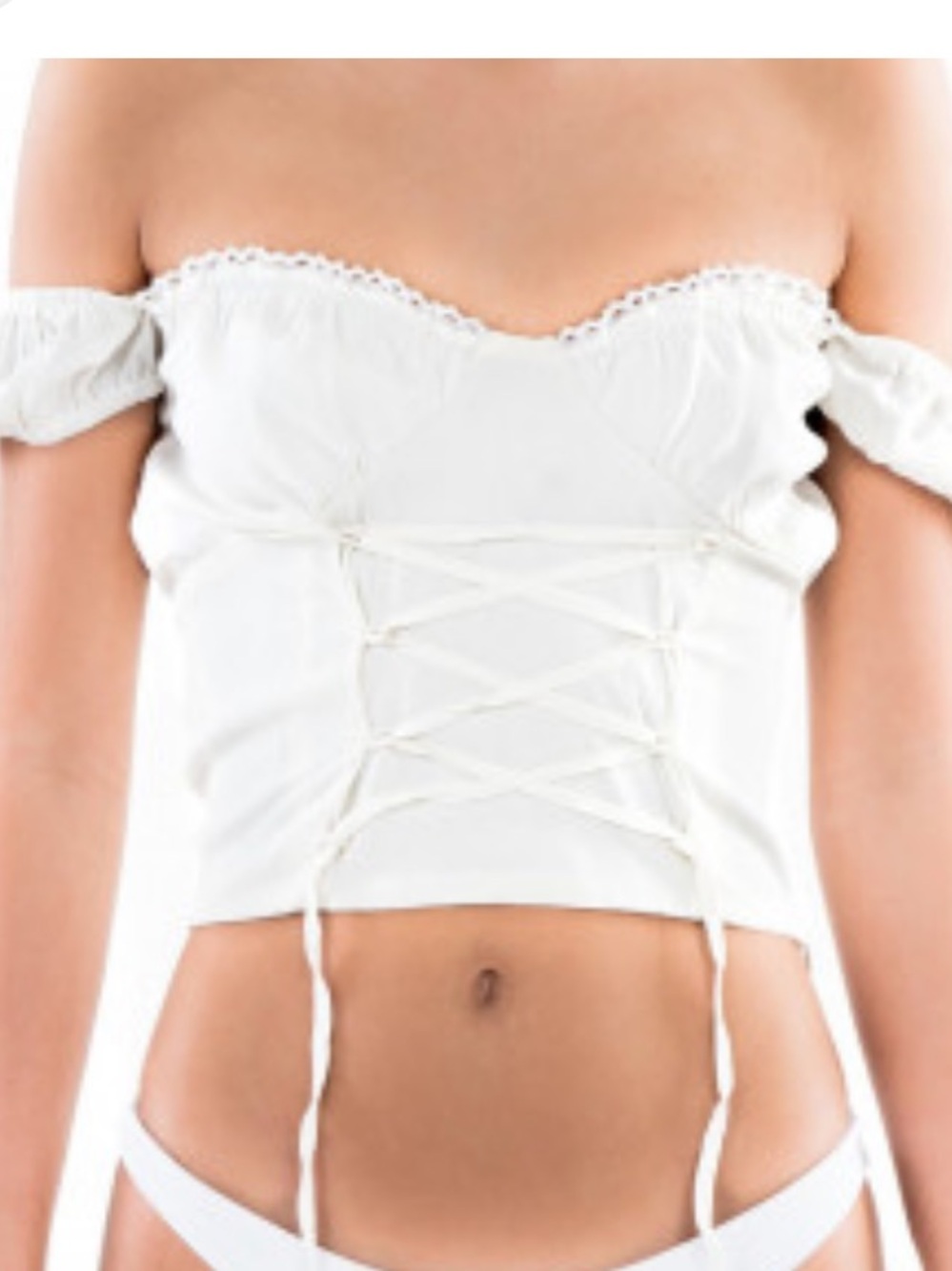BAMBA White Off-Shoulder Lace-Up Crop Top